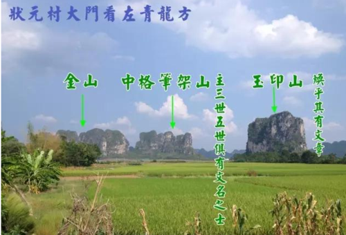 处位置环绕着"笔架山"书山"印山"金山"挂榜山"等堪舆风水中极